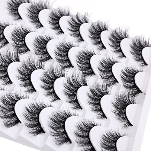 Newcally False Eyelashes Wispy Natural Cat Eye Lashes Faux Mink Lashes Fake Eyelashes Soft 3D Medium Length Light Volume 14 Pairs Pack #TOP5
