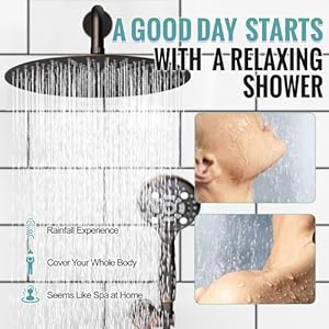 Sr sun rise shower system 10 inch multifunction shower faucet set 6 setting high pressure handheld rain shower head kits valve included push button diverter stainless steel oil rubbed bronze  urban country home decor