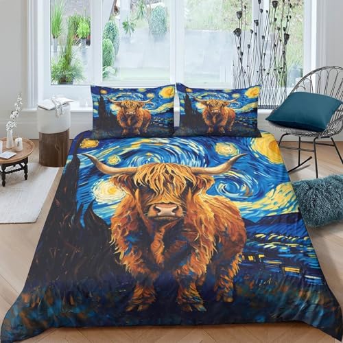 Housse de couette vache des Highlands résistante et légère en microfibre super douce à fermeture éclair