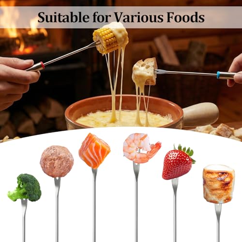 Stainless Steel Fondue Forks,12 PCS Color Coded Cheese Fondue Forks for Chocolate Fountain Cheese Fondue,Heat Resistant Smores Sticks(9.5 Inch)