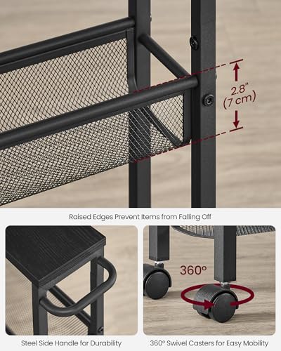 Image of VASAGLE Slim Rolling Cart, 4-Tier Storage Cart, Narrow Cart with Handle, 5.1 Inches Deep, Metal Frame, for Kitchen, Dining Room, Living Room, Home Office, Ebony Black and Classic Black ULRC032B04