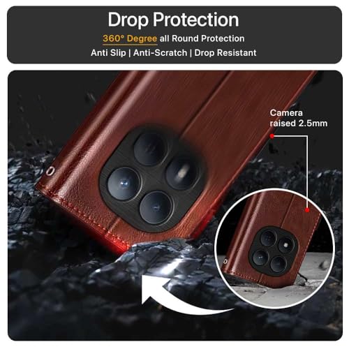 Image of WOW IMAGINE Shock Proof Flip Cover Back Case Cover for Redmi Note 15 Pro 5G (Flexible | Leather Finish | Card Pockets Wallet & Stand | Brown)
