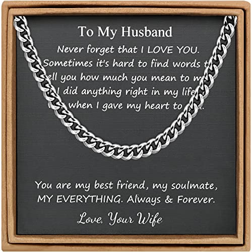 Image of JoycuFF Gifts for Husband Cuban Chain Necklace Birthday Anniversary from Wife Stainless Steel Unique 6MM Father's Day Chain