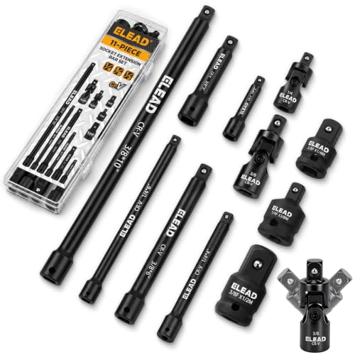 11-Piece Socket Extension Bar Set, 1/4", 3/8" & 1/2" Drive Ratchet Extensions 2", 3", 4", 6" & 10" with Swivel Universal Joints, Socket Adapters, CR-V Steel for Tight Spaces