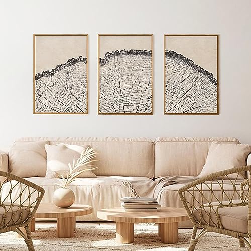 HPINUB Vintage Wood Tree Rings Wall Art Set, Framed Canvas Paintings, Black and White Nature-Inspired Decorative for Modern Home Decor for Living Room, Bedroom, Dining Room, Office- 24"x36"x3 by HPNIUB - Image 4