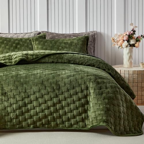 Olive Green Velvet Quilt  - image 1