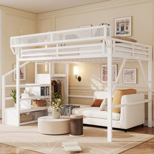 Queen Size Loft Bed with Storage Solutions