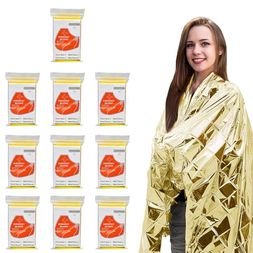 Image of 10 Pack Emergency Mylar Thermal Blankets - Gold&Silver 84 inchx52 inch Durable Space Blankets for First Aid, Survival, Camping, Hiking, Car Emergency Kit, Outdoor Camping Gear