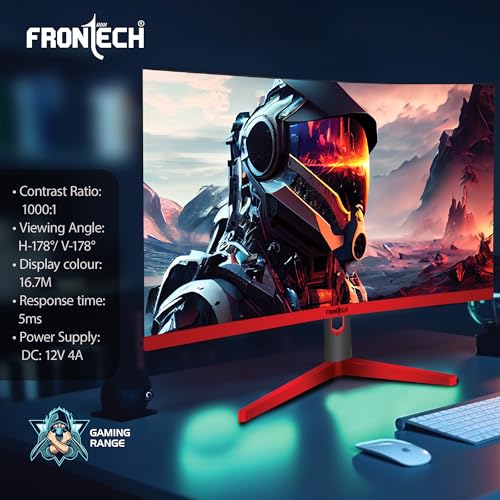 Image of FRONTECH Gaming 27 Inch Curved LED Monitor| Refresh Rate 100Hz, VA Panel |1500R Curve| Full HD 1080p, Bezel Less Design | HDMI & VGA Ports (MON-0053C, Black & Red)
