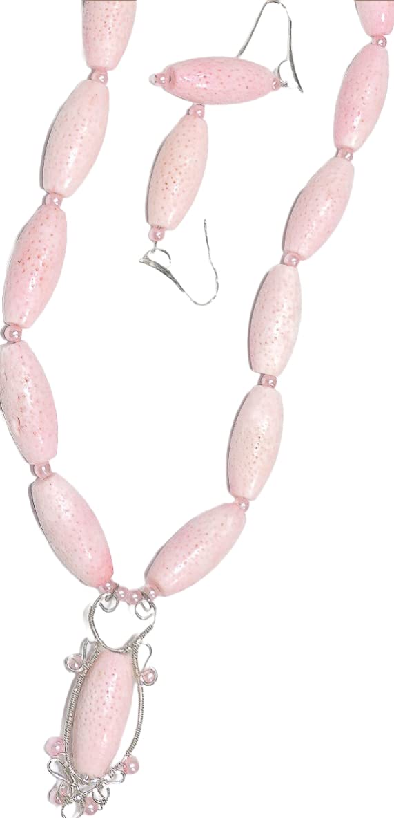 Pink Sponge Coral Jewelry Set Handmade Products