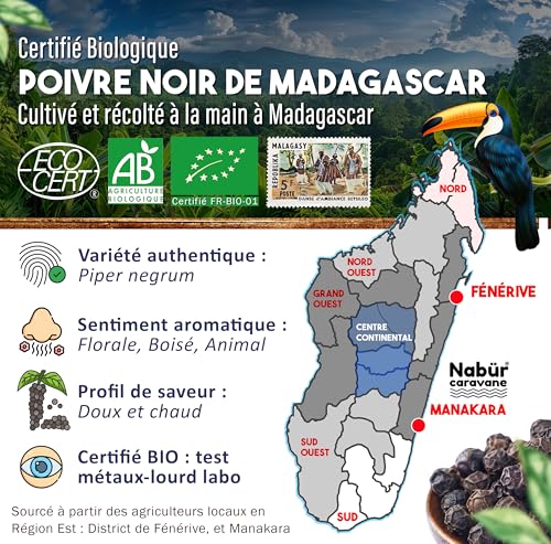 500gr Poivre Noir BIO de Madagascar, Haute Qualité Prima+, Poivre en grain, Note Florale, Boisé, Fruité, de Nabür – vue 2