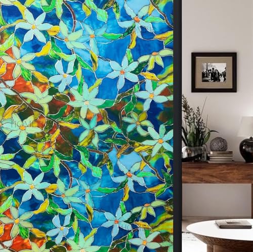 Image of HOME13 Window Privacy Film Frosted Glass Film Decorative Window Sticker Removable Window Film Home Office Privacy Film Window Coverings (Mystic Flower, 1 Feet by 7 Feet)