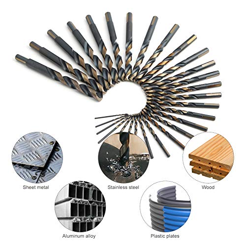 Image of COMOWARE 29-Piece Cobalt Drill Bit Set, High-Speed Steel Black and Gold Finish with 135 Degree Split Point Tip, 1 /16 inch to 1 /2 inch x 64ths Increments