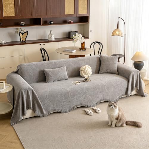 STACYPIK Modern Couch Cover for Pets, Scalloped Fringe Sofa Cover Washable