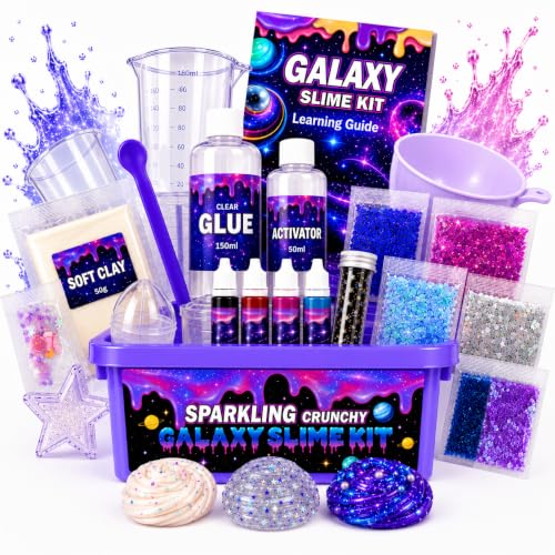 Mini Galaxy Slime Kit For Kids, Diy Glitter Slime Making Kit With Slime Glue, Slime Activator, Liquid Colorants, Soft Clay, Glitter Mix & Accessories, Creative Gift For Boys & Girls Ages 6+
