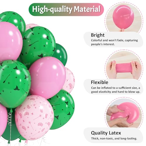 Image of Jobkoo Pink and Green Balloons 12 Inch Dark Green Light Pale Pink Printed Birthday Latex Balloons for Girls Wizard Decor Baby Shower Bachelorette Party Decorations Supplies