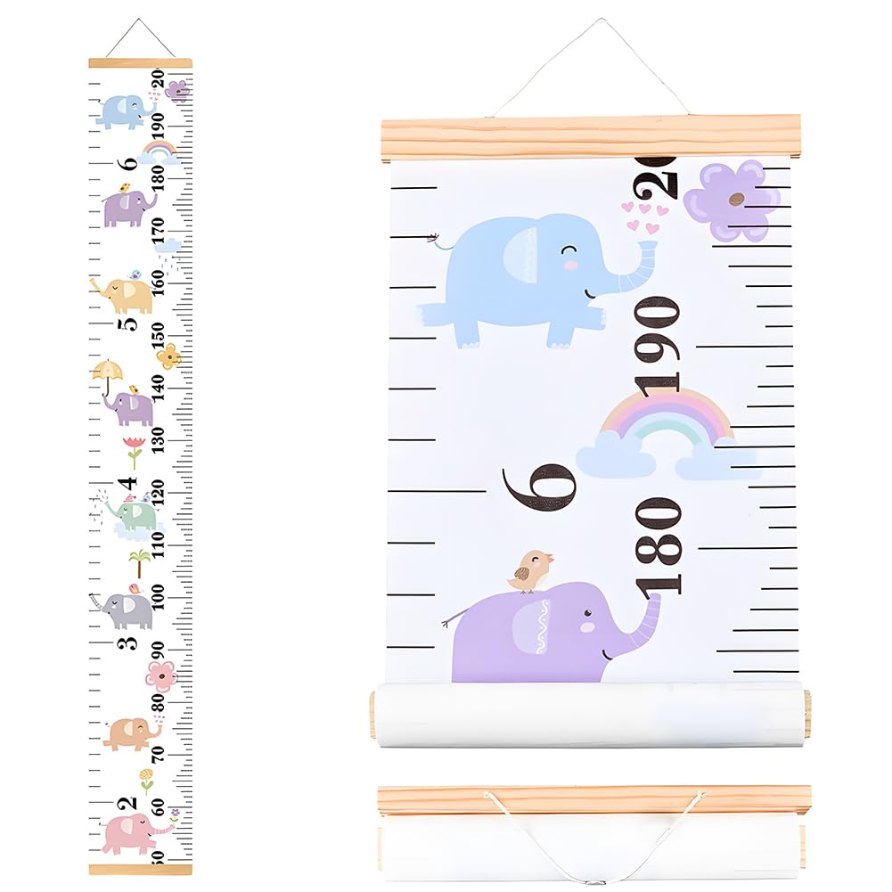 CREATCABIN Animal Growth Chart For Wall Cartoon Growth Height Chart Handing Ruler Measurement Wall Decor Canvas Removable Height Growth Chart for Home Living Room Decoration Nursery 4.9 FT Elephant