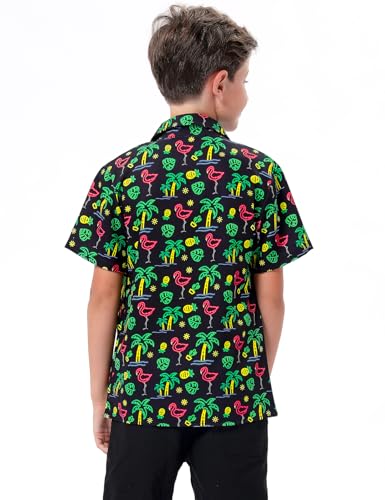 Roseelf Boy's Holiday Hawaiian Button Down Short Sleeve Shirt3