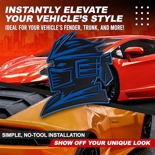 Image of Samurai Emblem, Custom 3D Car Badge - Universal Exterior Accessories for Car, Truck, SUV, Motorcycle (Set of 2) (Blue)