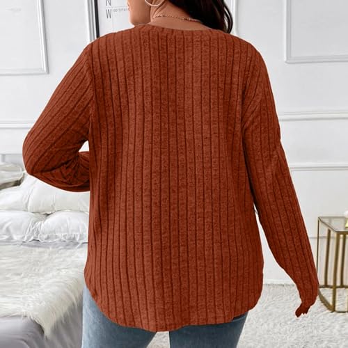 Heevina Sweaters for Women Ribbed V Neck Plus Size Solid Color Long Sleeve Base Jumpers Pullover Winter Sweater Fall3