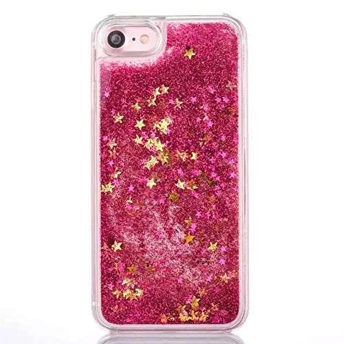 iPhone 7 Plus Case Cover Moonmini Glitter Liquid Floating Hearts Moving Sands Hard PC Back Protector for iPhone 7 Plus - Hot Pink