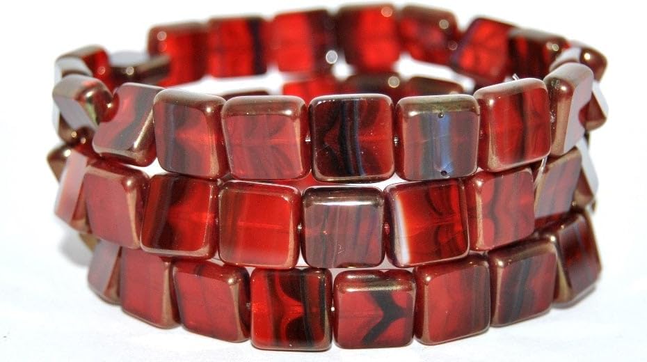 60 pcs Table Cut Square Beads, Mixed Colors Orange Luster Red Full Coated (MIX-ORANGE-14495), 11 mm, Glass, Czech Republic