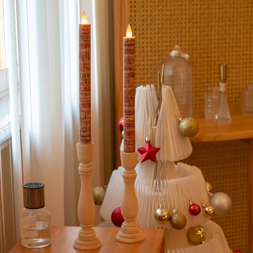 Image of Flameless Taper Candles Flickering with Remote and Timer, 3D Moving Flame Taper Candle Battery Operated to 400 Hours, 9 Inch Window Candles, (Palm Bark)