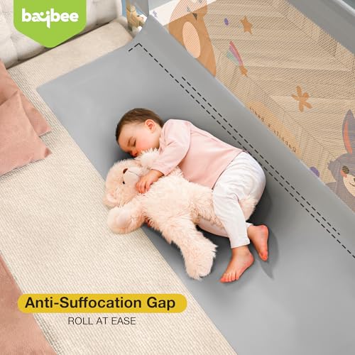 Image of BAYBEE Baby Bed Rail Guard (200x80cm), Bedrail for Baby Safety with 28 Height Adjustable, Portable Bed Side Protector for Babies Falling | Foldable Single Side Bed Railing, 1 Side, (Light Grey)
