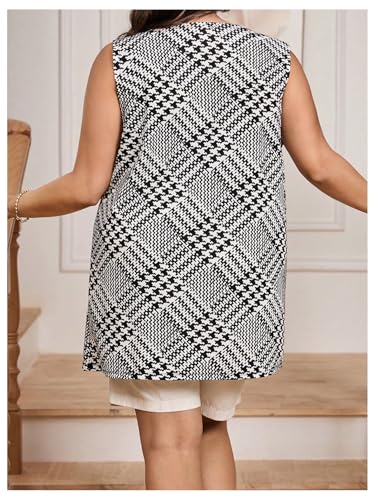 Women's Plus Size Plaided Sleeveless Long Cardigan Open Front Printed Blazers3