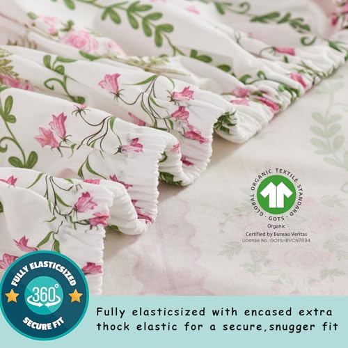 Image of Brandream Organic Crib Fitted Sheets for Baby Girls, Floral Stripes and Vines Grandmillennial Fitted Crib Sheet for Standard Crib /Toddler Mattress Super Soft 100% Cotton Cottagecore Pink Baby Sheet