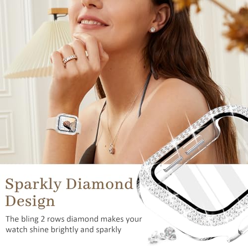 Newlibery Bling Case with HD Screen Protector Women Compatible with Apple Watch 40mm Diamond Protective Face Cover PC Frame Protector for iWatch Series 4/5/6/SE Clear