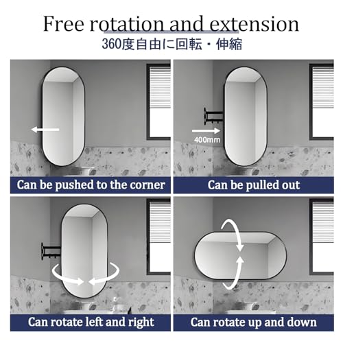 Miroir d'angle ovale mural salle de bain suspendu extensible