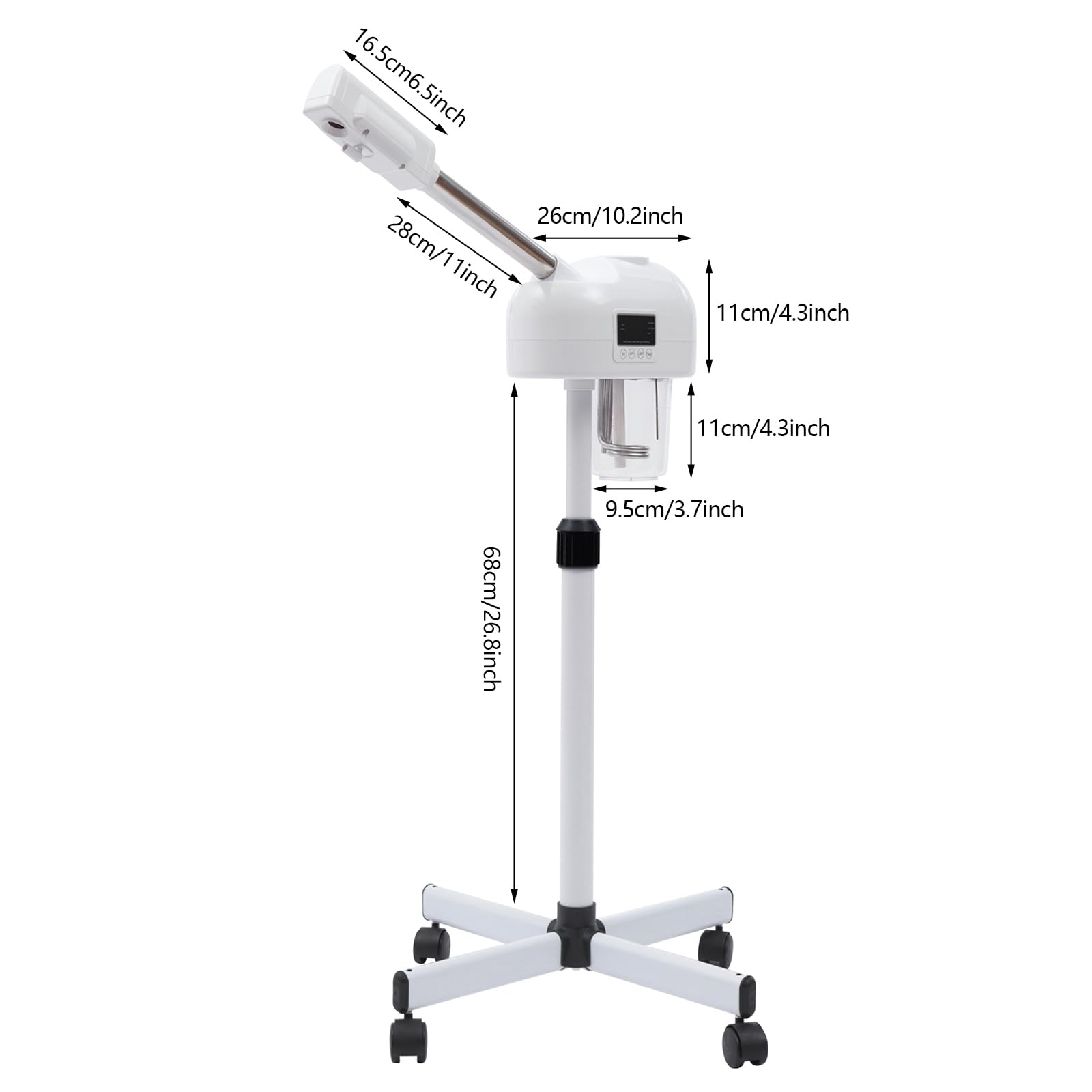 Vaporizzatore viso professionale con funzione ozono e vapore caldo, schermo LCD, per salone e casa, rimuovere punti neri, ridurre l'invecchiamento della pelle, il vapore può regolare l'altezza (bianco