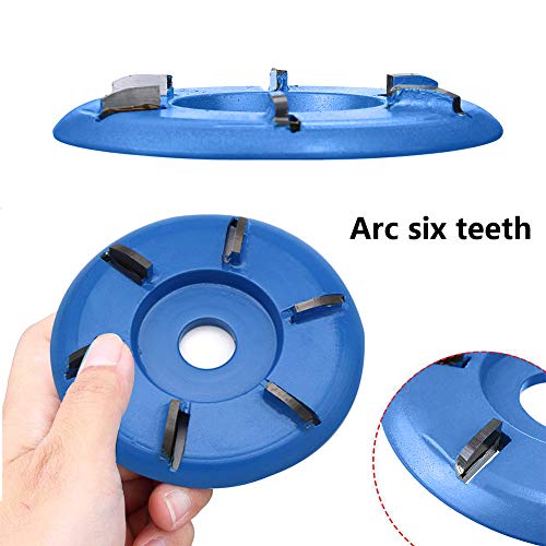 Six Teeth Power Wood Carving Disc Tool Milling Cutter, Woodworking Turbo Tea Tray Digging Wood Carving Disc Tool Milling Cutter for 16mm Aperture Angle Grinder Blue