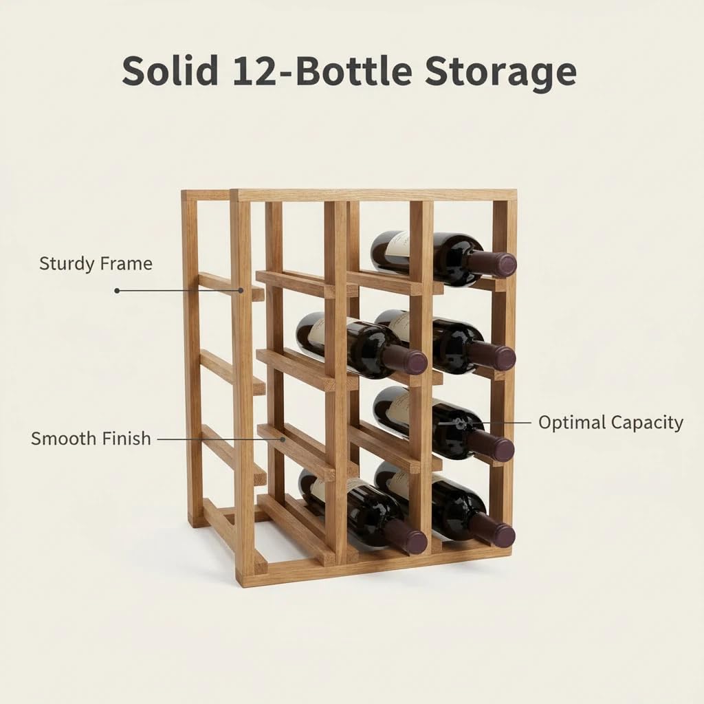 Botellero de Vino, Estante de Vino de Madera Maciza de 3 Niveles, Soporte Independiente para 12 Botellas, Adecuado para Cocina, despensa, Bodega, Bar, 28.8x30x38, XZ-22285