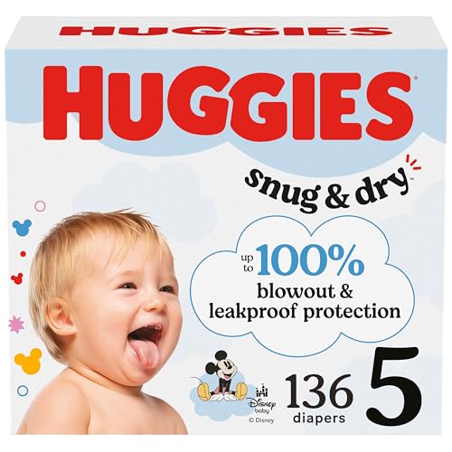Image of Huggies Size 5 Diapers, Snug & Dry Baby Diapers, Size 5 (27+ lbs), 136 Count, Packaging May Vary