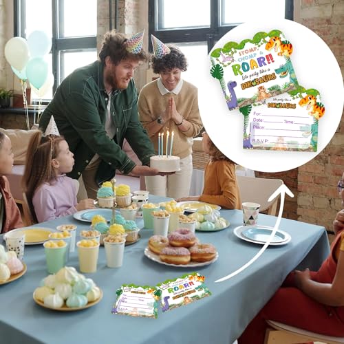 Image of Party Propz Birthday Invitation Cards - 25Pcs,Childrens Birthday Invitation Cards|Jungle Theme Invitation Card For Birthday Boy,Girl|Dinosaur Invitation Cards For Kids Party|Happy Birthday Invites