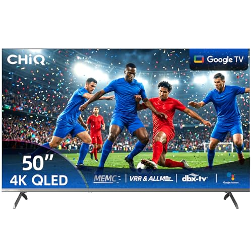 CHIQ U50QST 50 Pouces (127 cm) TV Smart Google TV QLED 4K UHD avec HDR10, ALLM & VRR, MEMC, Contrôle Vocal, Design Métallique Ultra-Fin, Dolby Audio, Wi-FI 2.4G/5G (Nouveau Modèle)