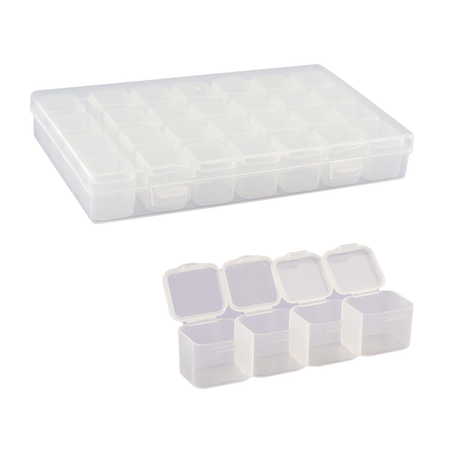 Wellrun Transparent Multi-Compartment Storage Box,Portable Clear Craft Organizer With 28 Grids,Plastic Containers For Bead Storage,Nail Art,Rings Earrings