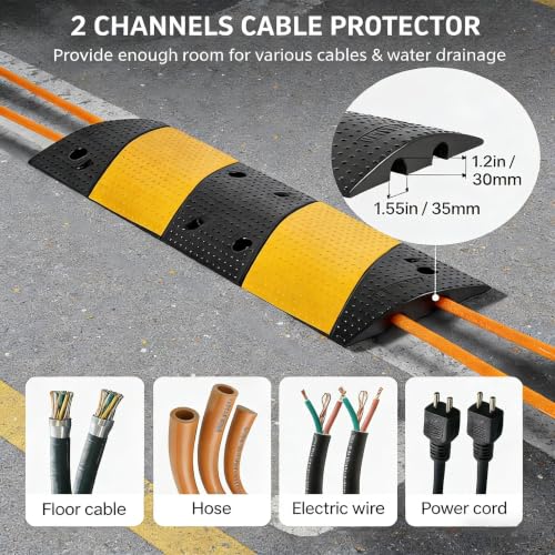 Image of 3.3FT Rubber Speed Bump 2 Pack, Heavy Duty Traffic Calming Ramp for Road 25000 Lbs Capacity, 39.6 Inch Recycled Speed Bump Cable Ramp with 2 Channel for Driveway Asphalt Concrete Gravel Road | 2 Pack, 25,000 lbs Heavy Duty Industrial Grade Ramp with Dual Cable Channels for Parking Lots HOA Communities School Zones