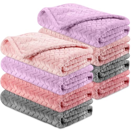 Image of Chumia 8 Pcs Fuzzy Baby Blankets Fluffy Flannel Cozy Throw Baby Blankets 24 x 32 Fleece Nursery Newborn Toddler Infant for Party Gift Girl Boy Crib Stroller Holiday(Lovely Color)