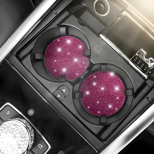 Image of Osilly Bling Car Cup Holder Coaster, Crystal Rhinestone Anti-Slip Insert Coasters, Universal 2.75 Inch Fashion Automotive Cup Mat, Car Interior Accessories Decor Gifts for Women (Rose Red, 4PCS)