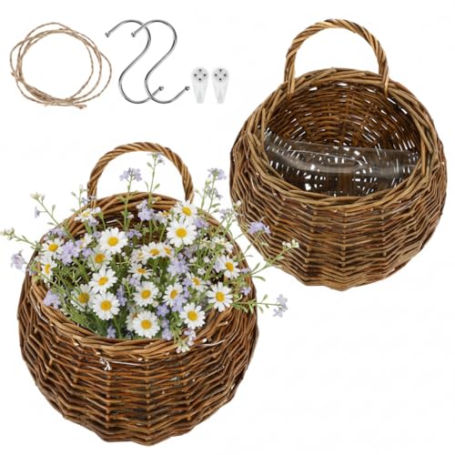 DOITOOL 2PCS Woven Hanging Wall Basket Rattan Wall Planter, Wicker