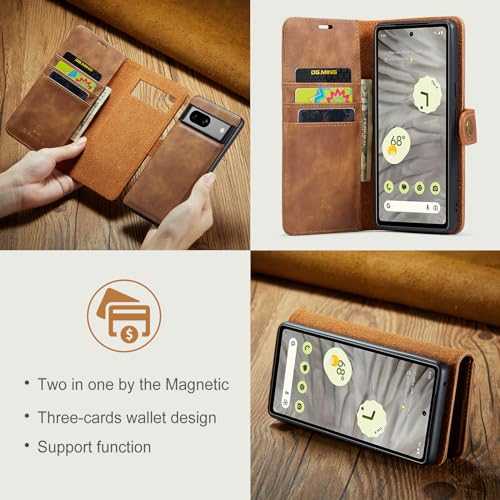 Étui portefeuille Google Pixel 8A en cuir véritable marron avec rabat - 4