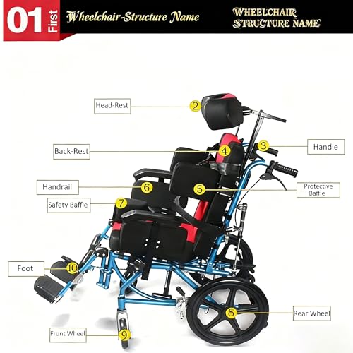 Image of Pediatric Reclining Wheelchair for Kids & Teens, Foldable Aluminum Frame with Dining Tray, Adjustable Seat & Full Postural Support for Cerebral Palsy & Neurological Needs (Red)
