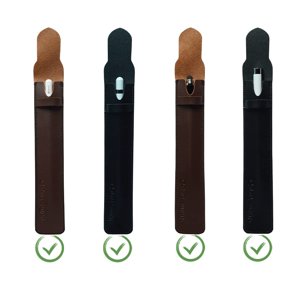 ColorYourLife 2-Pack PU Leather Cases Pouches Sleeves for Apple Pencil 1st 2nd Generation, Fountain Pen and Stylus (Black and Dark Brown)