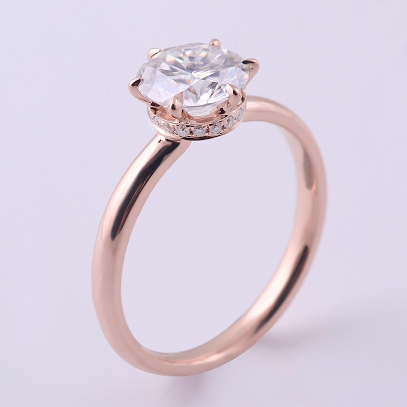Anello di fidanzamento vintage, anelli da donna lucidati con 6 artigli, moissanite rotonda oro rosa