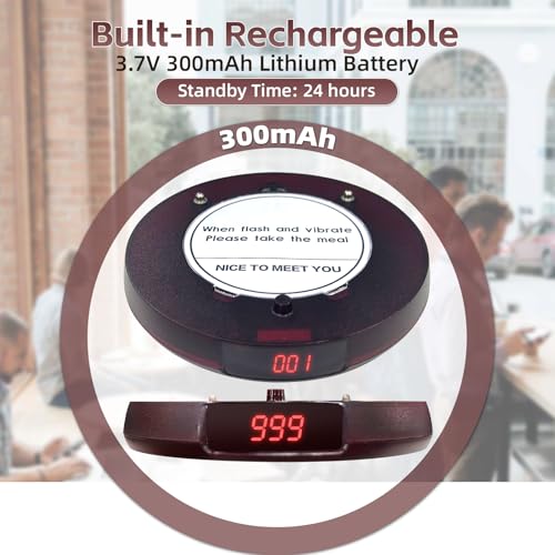 Image of Pagers for Restaurants 20 Coaster Beeper, Restaurant Pager System Long Range, Customer Queue Pagers Set with Vibration, Flashing and Buzzer, Beepers for Food Truck, Church, Nursery