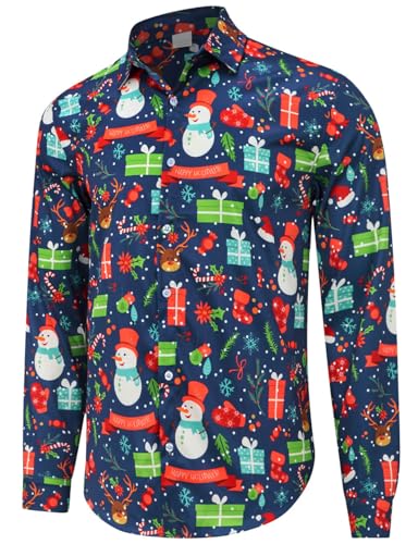 Weihnachtshemd Herren Lustig - 3D Druck Langarmhemd Mit Stehkragen Slim Fit