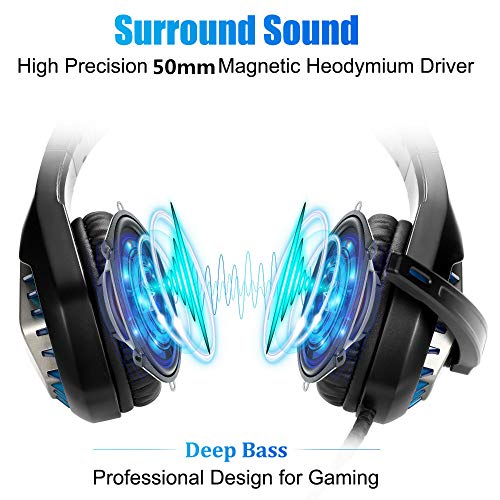Butfulake GH1 Stereo Gaming Headset with mic & Splitter Cable for PUBG Over Ear Headphone noice Isolation mic, Surround Sound, Compatible with PS4, Xbox one S/X, Switch, PC, Skype (Sapphire Blue) - Thumbnail 2